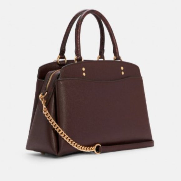 Coach Lillie Carryall Cranberry Red Snakeskin Gold Crossbody Chain Purse - Picture 3 of 8